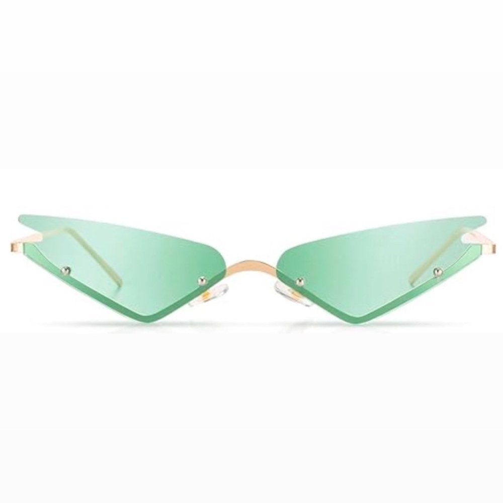Trendy Y2K Gold and Green Cat Eye Retro Festival Coachella Hot Sunglasses Beach - Picture 2 of 4